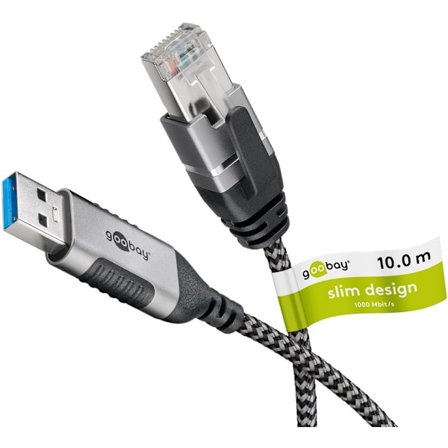 Ethernet-kaapeli USB-A 3.0 - RJ45, Slim, 10 m