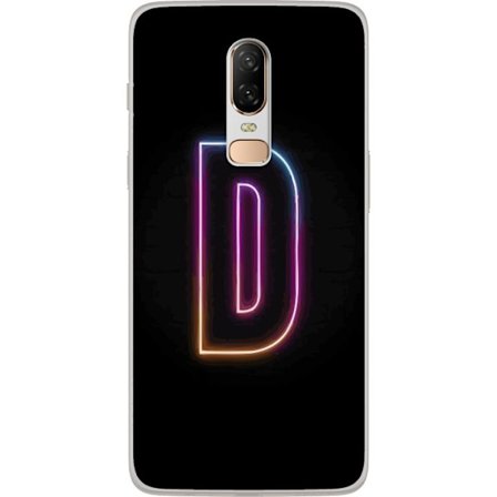 Kompatibel Mobilcover til OnePlus OnePlus 6 Minimalistisk neonbogstav D i farveskiftende lys mod sort baggrund i moderne digital design
