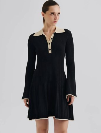 Malina Sabine Pike Knitted Mini Dress - Black - L