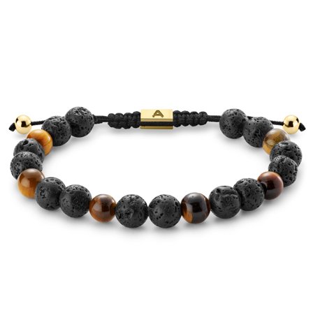 8 mm Sanatio | Bransoletka z tygrysim okiem i kamieniem lawowym dla mężczyzn - Bransoletki z koralików