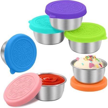 ING Mini matbeholder med lokk - Matboks i rustfritt stål - Take-out sett 6 salatdressingglass 50ml