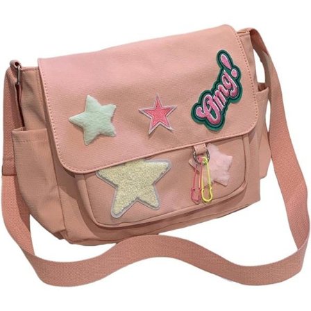 Søt Messenger Bag, Estetisk Canvas Crossbody Bag, Stjerne Skulderveske for Kvinner Jenter Crossbody Bag, Rosa
