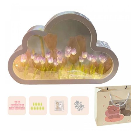 Cloud Mirror Tulip Lamp, Hand Craft Diy Tulips Mirror Night Light,100% Ny