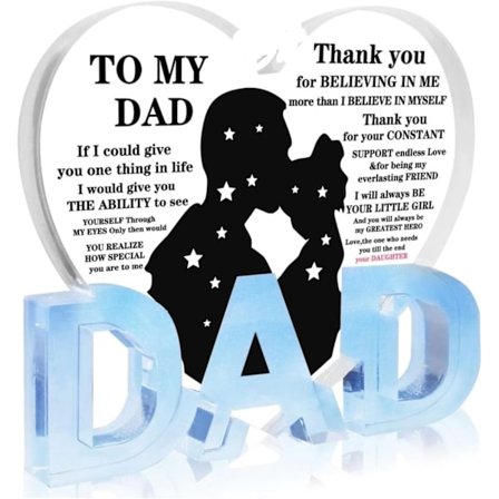 Gaver til pappa, Pappa Gaver - Akryl Hjerteformet Plakett Pappa Gave 9,9 x 9,4 x 1 cm, Bursdagsgaver til Pappa fra Datter, Sønn, Farsdag