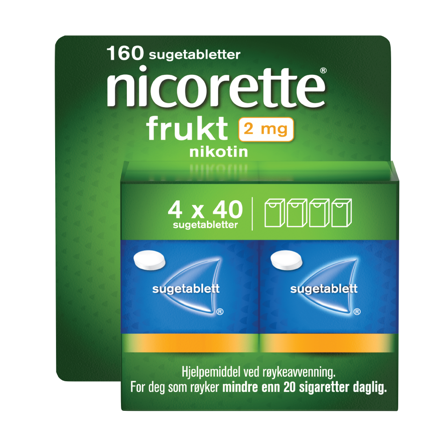 Nicorette 2 mg sugetabletter, Frukt, 160 stk.