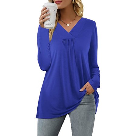 Dam Casual Toppar V-ringad T-shirt Kort/långärmad Plisserade Longine Skjortor