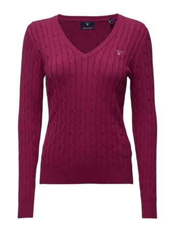 Stretch Cotton Cable V-Neck Villapaita Liila GANT