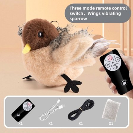 Simuleringskvidrende fugl, indendørs kattelegetøj, interaktivt kattelegetøj med ægte kvidrende fugl (fjernbetjening - stor spurv [lyd - vingeadfærd])