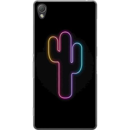 Kompatibelt Mobildeksel til Sony Sony Xperia Z3 Neonillustrasjon av kaktus i rosa og blått lys mot mørk bakgrunn