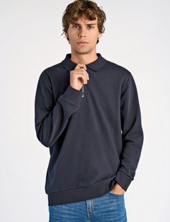 Lindbergh Jersey Pique W Zip L/S - Navy - XL