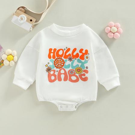 Baby Långärmad Crew Neck Romper Brev Printed Casual Jumpsui