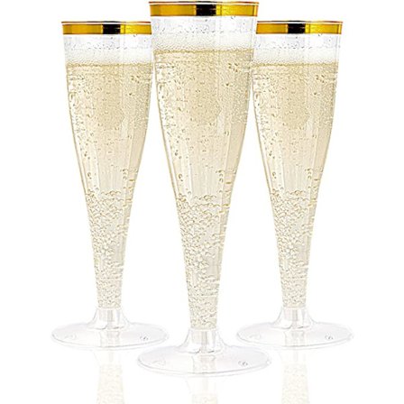 36 Plast Champagne Flutes 4.5 Oz Gullkant Klar Plast Skål