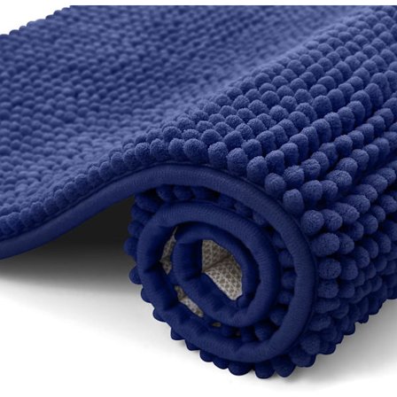 Halkfri badrumsmatta i chenille, extra mjuk superabsorberande fluffig badrumsmatta för badrum, maskintvättbar fotmatta, 40 x 60 cm, marinblå