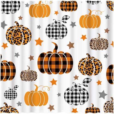 Efterårsgræskar bruseforhæng efterår Halloween Thanksgiving høst Buffalo Check Farmhouse Home badekar badeværelse gardin 72"x72"""