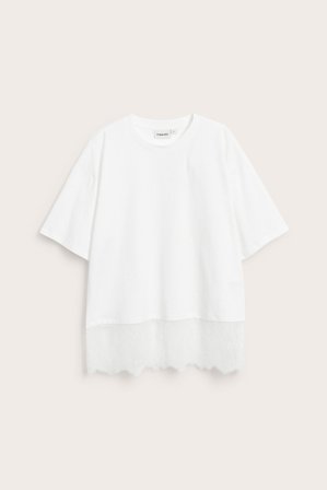 Kappahl | T-paita pitsireunalla Luonnonvalkoinen M | Luonnonvalkoinen