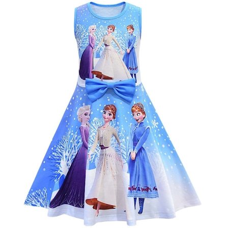Piger Frozen Sommerkjole Prinsesse A-Linje Sving Robe Festkjole Blå