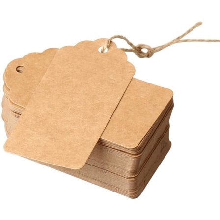 Brune Prissedler med Snor Kraft Bagagemærker Håndværksmærker Papir Gavemærker Etiketter 100 stk. 5 x 3 cm med Jute Snor DIY til Gaver