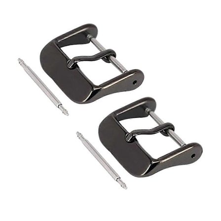 4 stk 18 mm klokkespenne i rustfritt stål (2 stk klokkeremspenner + 2 stk klokkeverktøy, svart)