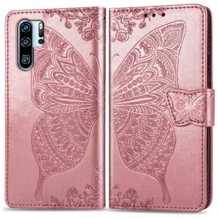 Huawei P30 Pro Pung Etui PU Læder 4-LOMMES Motiv Sommerfugl