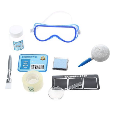 Fingeravtryckssats Detektiv experiment leksak med stämpelkuddar Förstoringsglas Borste