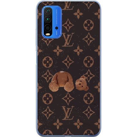 Kompatibel Mobilcover til Xiaomi Xiaomi Redmi 9T Luksuriøst monogrammønster med knust bamse i mørk modeæstetik