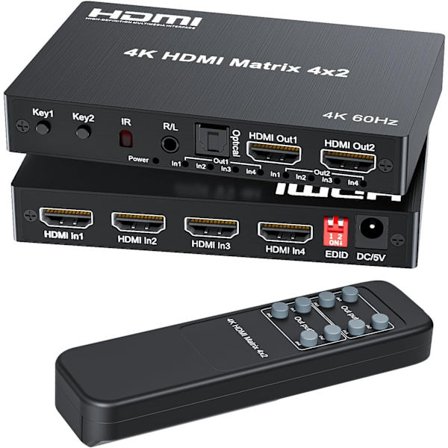 NÖRDIC HDMI 4K 60Hz Matrix-switch 4x2 3D Video Toslink Stereo EDID