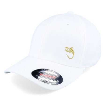 Skillfish - Vit flexfit Keps - Golden Fish Hook Logo White Flexfit @ Hatstore