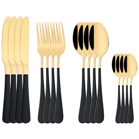 Black Gold Cutlery Set Stainless Steel Dinnerware Set 16Pcs Knives Forks Coffee Spoons Flatware Set Kitchen Dinner Tableware Set