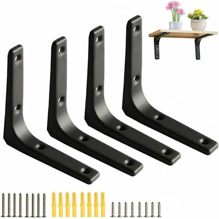 Rätvinkligt Fäste Väggfäste med Skruvar för Kökshylla Butikshylla 90 Graders Väggfäste 4 Stycken (Svart, Enkel (200x150))