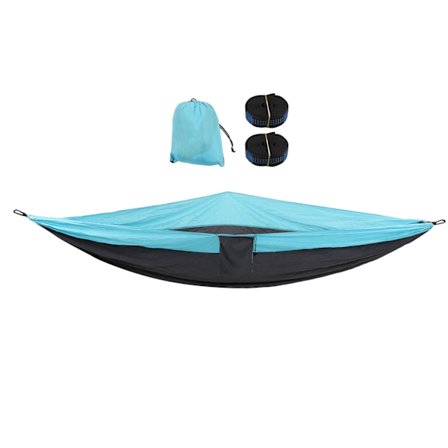 Dobbel Hengekøye 210t Nylon Camping Swing med Karabinhake Stålspenne for Utendørs Innendørs Himmelblå og Mørkegrå
