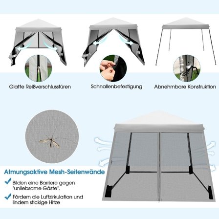 3m x 3m Stort baldakintält Partytält med sneda ben Grå