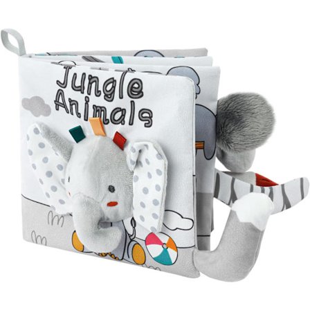 Baby bok, tygbok babyleksak, Squeaker, djurtema tygbok, Baby tygbok, interaktiv baby tygbok,- elefant
