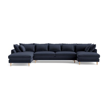 Ofelia U-Form Sofa, rechts, Riviera Dunkelblau, einfarbig, hoher Komfort, modernes Design, große Wohnlandschaft für das Wohnzimmer, 85cm