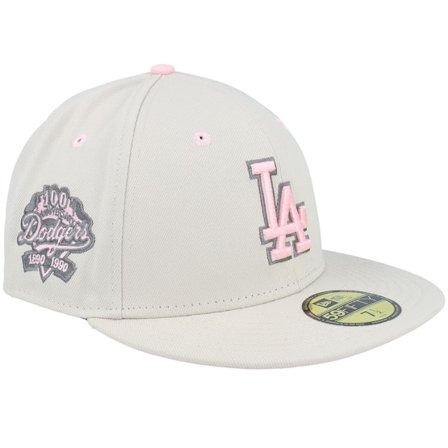 New Era - Los Angeles Dodgers Pink Sky 59FIFTY 100th Anniversary Stone/Pink Fitted Fitted Beige Cap - MLB @ Hatstore