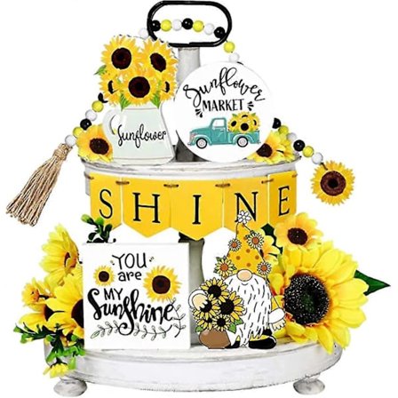 10 stk. Solsikke Dekorativ Hylde Efterår Bondehus Træskilt Rustik Bondehusindretning Shine Lastbil Nisser Bordplade Med Solsikke Perlekrans Til