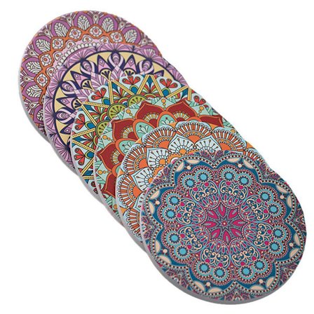 6 dekorative keramiske underlag for glass, kopper, vaser etc