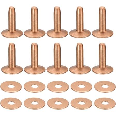 10 set kopparnitar och brickor, 10x3,3x14mm solida lädernitar i koppar för läder DIY hantverkstillbehör, kopparton-FA12-