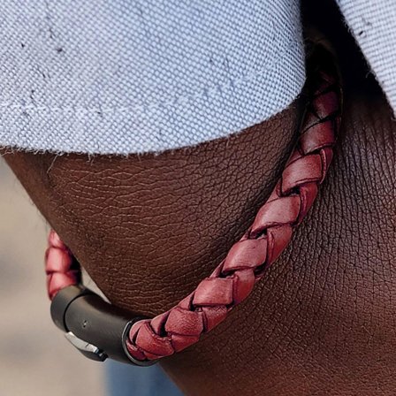 Bracelet en cuir bordeaux et noir pour hommes - Bracelets en cuir