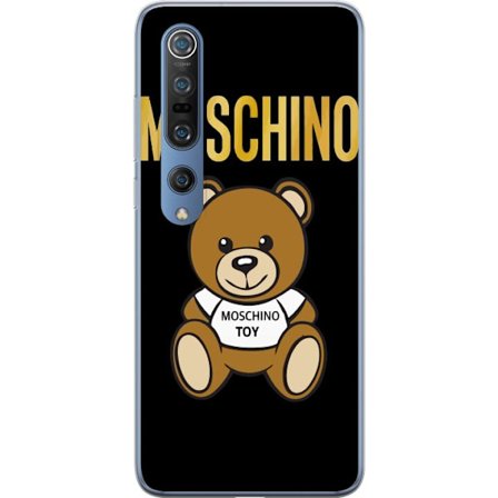 Kompatibelt Mobilskal till Xiaomi Xiaomi Mi 10 Pro 5G Moschino-inspirerad nallebjörn med text på tröjan, centrerad mot svart bakgrund med tydlig mo