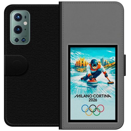 Yhteensopiva Lompakkokotelo OnePlus 9 Pro Jääkiekkoilukuva, jossa pelaajat liikkuvat jäällä, Milano Cortina 2026, Milanin maamerkit ja olympialaisten