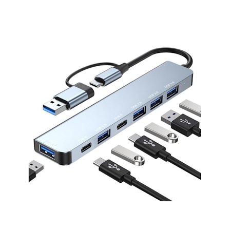 7-i-1 USB C Adapter USB C Hub Multiport Adapter med USB3.0 och 4Usb2.0 2Usb-C Dataportal Bärbar USB Type C Hub för Tablet Laptop YEMAESRE