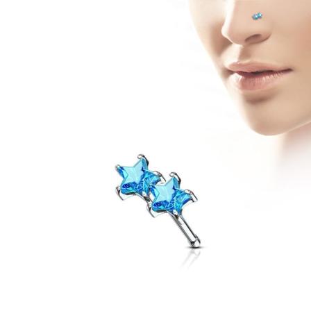 1Näspiercing i 316L Kirurgiskt stål med 2 Stjärnförmade CZ Azure