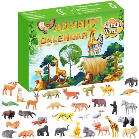 Adventskalender med djurfigurer för julen 2025, 24-dagars nedräkningskalender med figurer, julklappar till pojkar och flickor