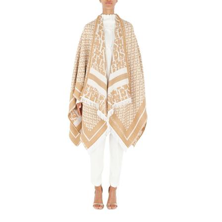 Elisabetta Franchi, Cape With Lettering And Diamond Design Logo Beżowy, Kobieta, Rozmiar: ONE Size