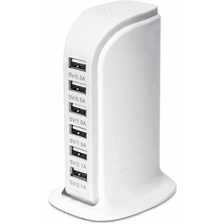 USB-opladningsstation, 30W 6-ports USB-opladerhub, multi-port USB-oplader med intelligent detektering, kompatibel med iPhone, Galaxy, iPad-tablet og 