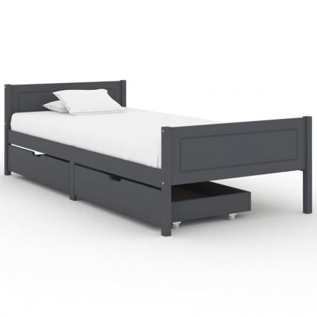 Vidaxl Sängram Med 2 Lådor Mörkgrå Massiv Furu 90x200 Cm Grå