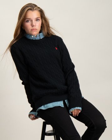 Polo Ralph Lauren Cable-Knit Cotton Sweater Svart Genser Jente - Kids Brand Store