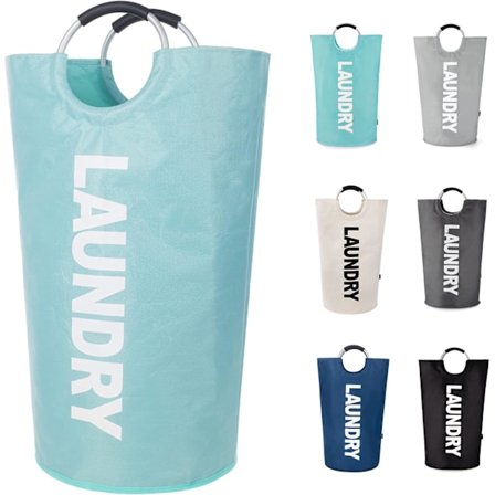 Tvättkorg med vadderade handtag, vattentät, hopfällbar tvättkorg för badrum, tvättstuga, studentrum - FF - ljusblå