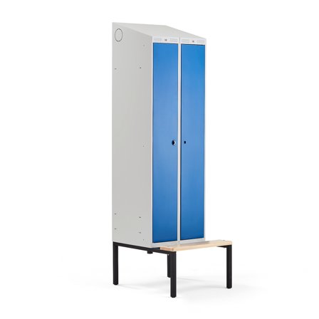 Doppelspind CLASSIC COMBO mit Sitzbank, 2 Türen, 2290 x 600 x 550 mm, blau