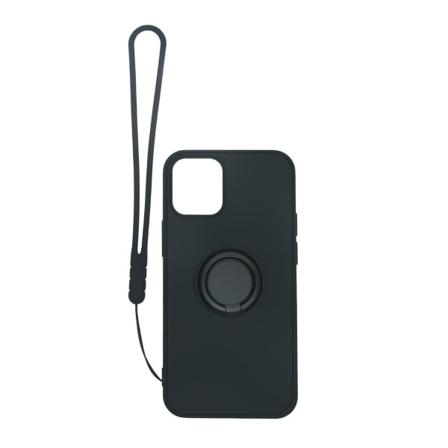 Iphone 12 Mini Silikonskal Med Ringhållare Och Handrem - Svart Svart